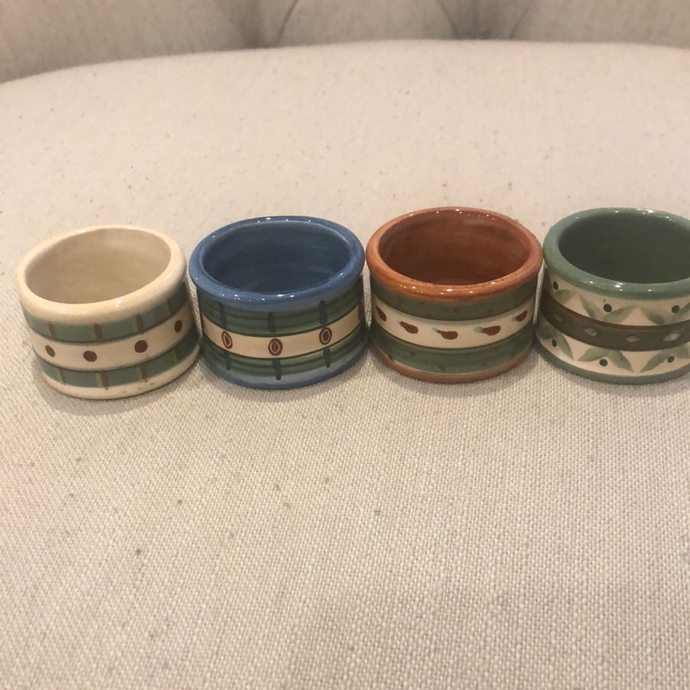 Retro Colorful Ceramic Napkin Rings Set